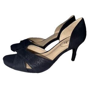 LIFESTRIDE Womens 8 Black Glitter Open-Toe Pumps Heels Hoco Prom Dance Mykonos